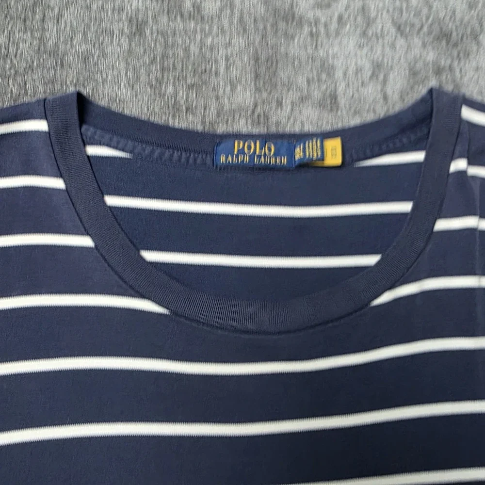Polo Ralph Lauren T Shirt Mens 4XLT Tall Big Navy Blue White Striped Flesh Pony